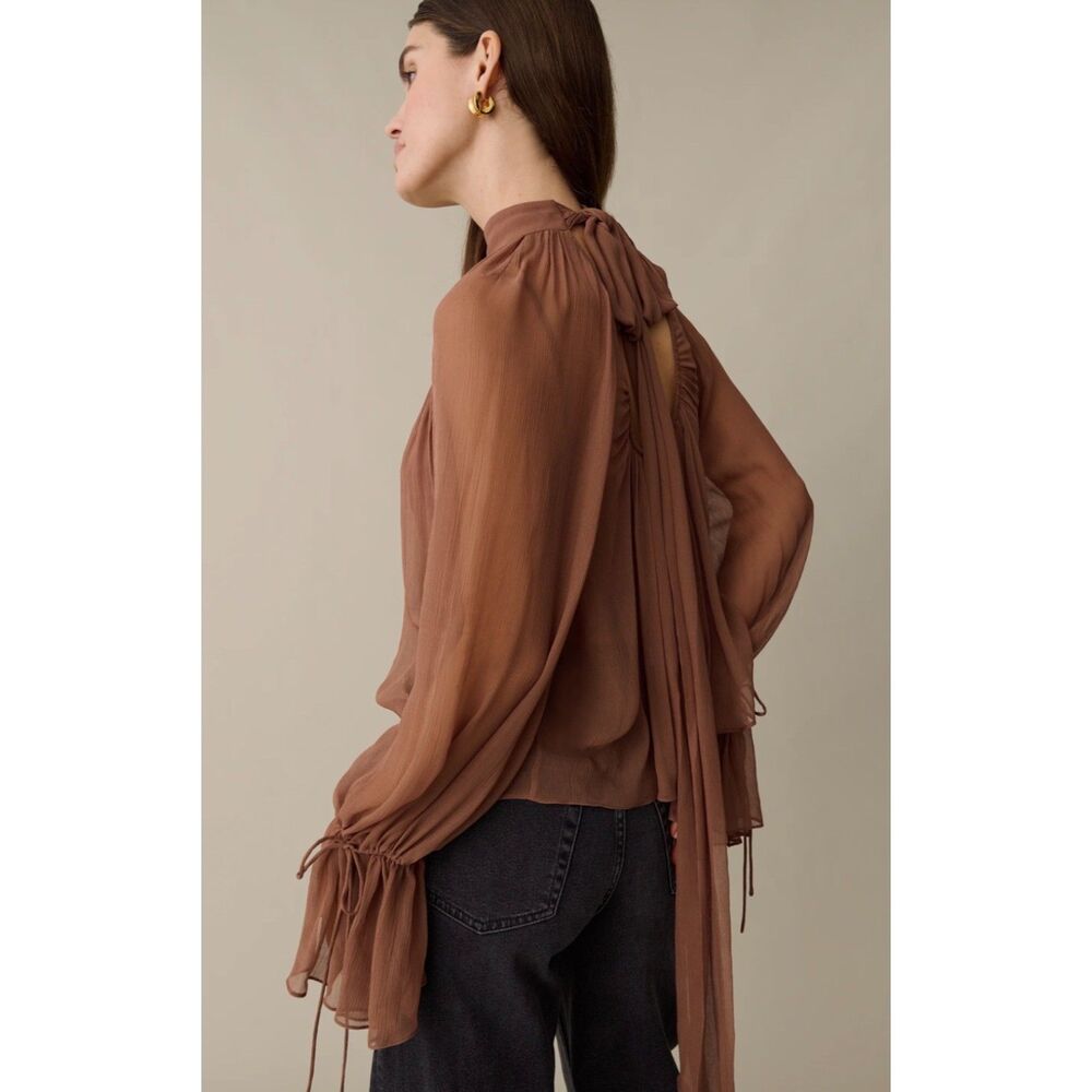 Few Moda x o.p.t. Aurelia Dusty Rose High Neck Chiffon Blouse Women's XS NWT